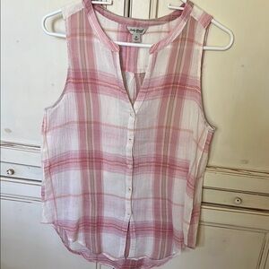 Lucky Brand Pink and White Mandarin Collar Blouse